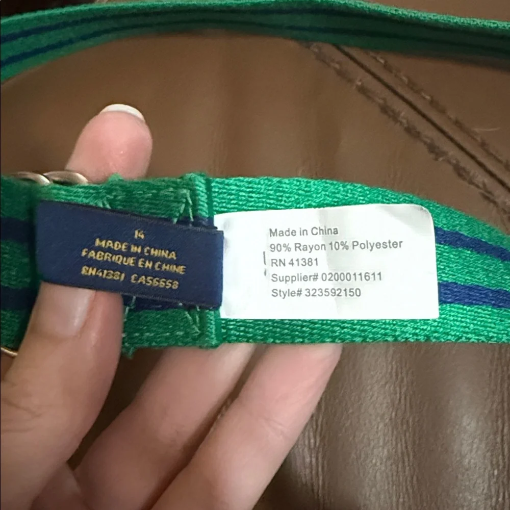 Ralph Lauren Green and Blue Striped Fabric Belt with Navy Label - Picture 3 of 4